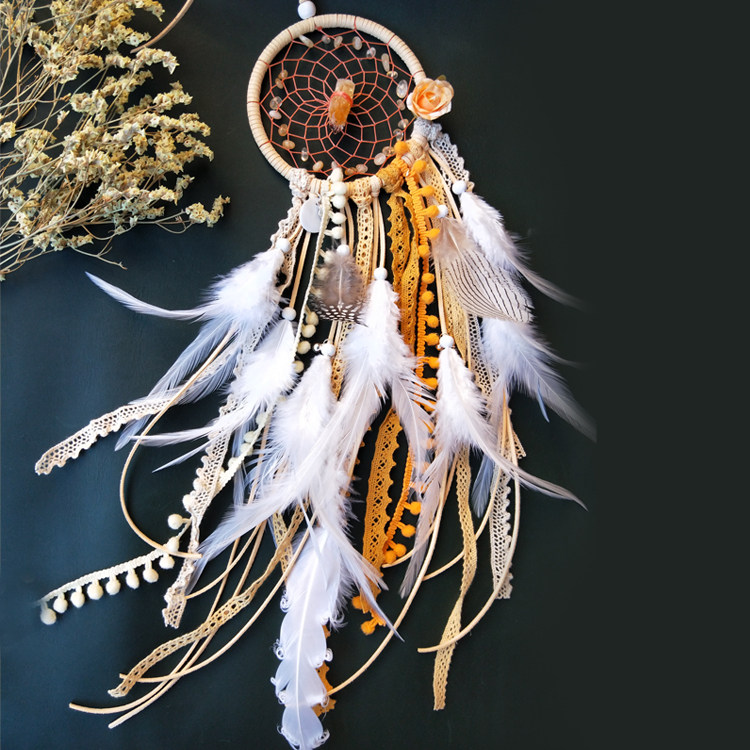Nanfeng weaving dreams original warm citrine stone Indian dream catcher handmade feather wind chimes car decoration wall hanging