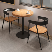 Industrial wind iron art solid wood small round table one leg Round Table Restaurant Restaurant milk tea shop bar double table 1018