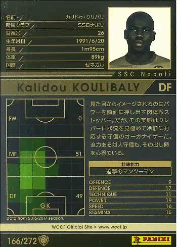 日版球星卡wccf 17 18 黑卡那不勒斯庫利巴利塞內加爾