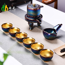 Kiln colorful gilt semi-automatic tea set from time to time running stone mill lazy whole set of kung fu tea set
