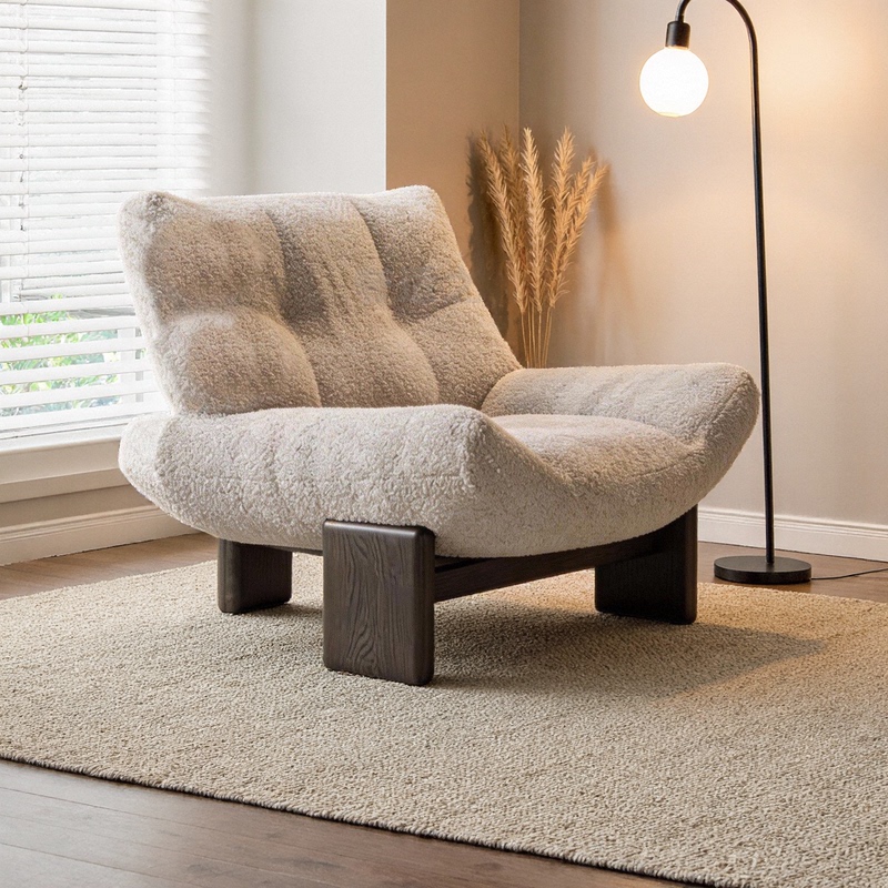 Designer Living Room Balcony Lazy Leisure Chair Emmi Retro Single Sofa Chair Wabi-Sabi Style Lambswool Designer Living Room Balcony Lazy Leisure Chair Emmi Retro Single Sofa Chair Wabi-Sabi Style Lambswool
