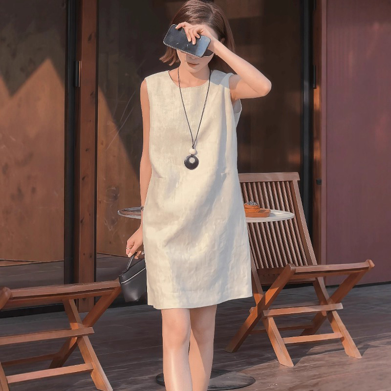 Korean Style Casual Linen Dress for Women, New Summer and Autumn Models, Stunning Cotton and Linen Tank Dress, High-End White Linen Dress Korean Style Casual Linen Dress for Women, New Summer and Autumn Models, Stunning Cotton and Linen Tank Dress, High-End White Linen Dress