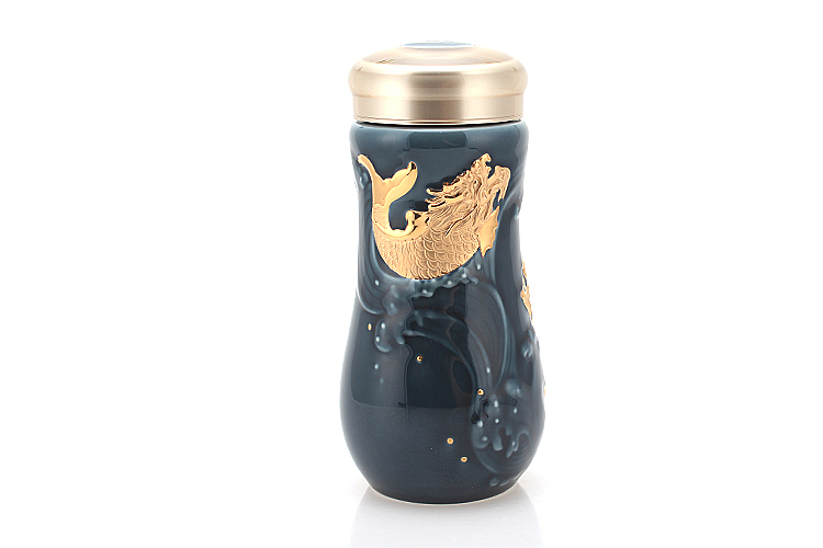 Dry Tang Xuan live porcelain cup with a cup of portable leap double gold cup with cover leak proof cup