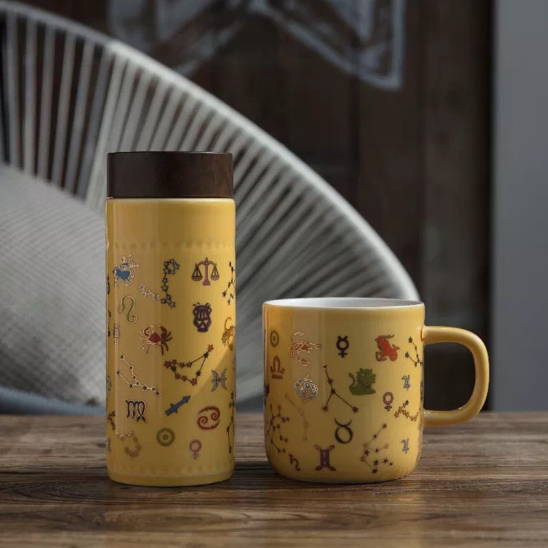 Do Tang Xuan porcelain cup 12 zodiac signs with fashionable glass cup ceramic cup with cover water cup