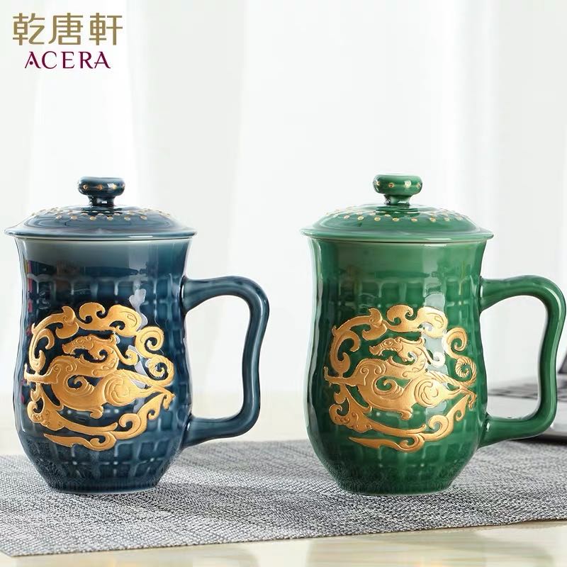 All done Tang Xuan porcelain cup coloured drawing or pattern high cup and cup boss office glass cup tea cup cup of the National People 's meets