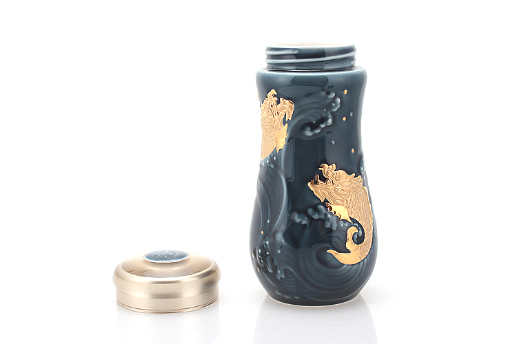 Dry Tang Xuan live porcelain cup with a cup of portable leap double gold cup with cover leak proof cup