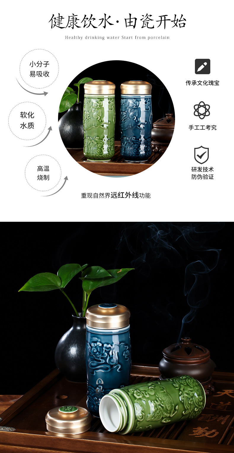 Do Tang Xuan porcelain cup big auspicious kirin double - layer glass ceramic cups of water with the cup