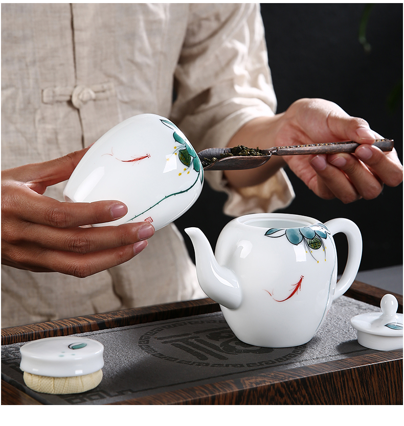 Dehua white porcelain kung fu tea set suit household contracted hand - made tea tea tea sets tea cup lid bowl