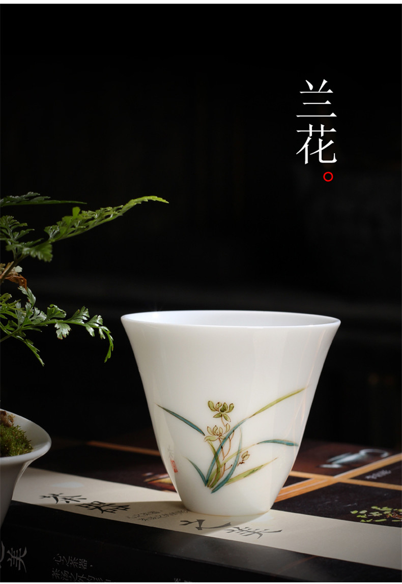 Hand - made teacup dehua white porcelain ceramic masters cup sample tea cup blue and white porcelain tea light household kung fu tea set