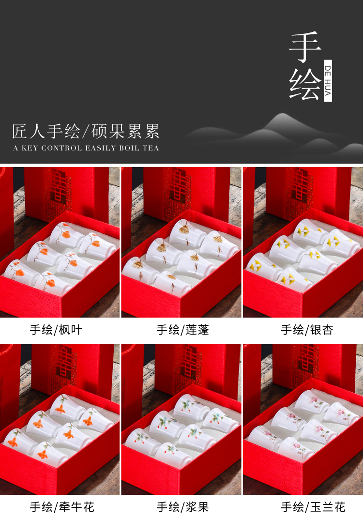 Hand - made teacup thin body white porcelain ceramic masters cup sample tea cup blue and white porcelain tea light household kung fu tea set