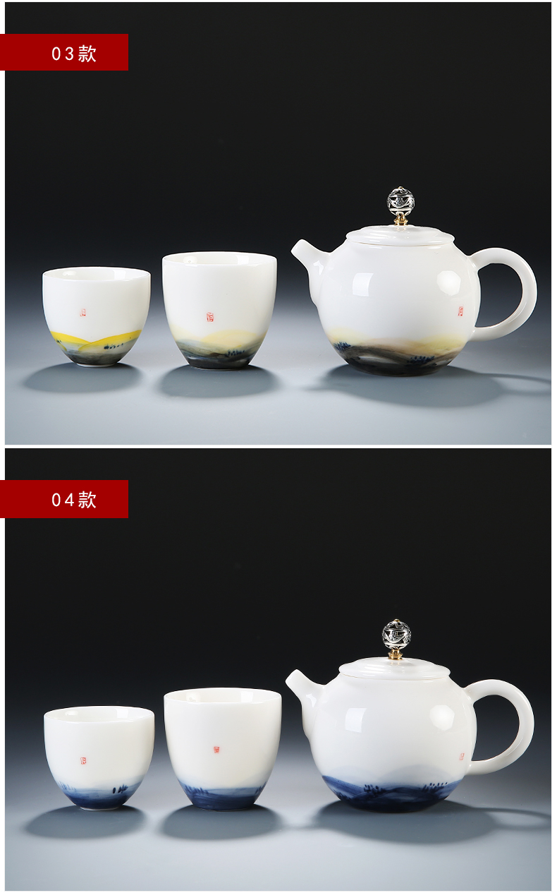 Hand - made checking ceramic teapot kung fu tea set household teapot a pot of two cups of dehua white porcelain tea pot