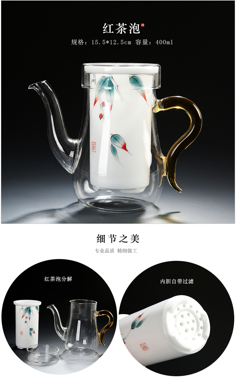 Dehua white porcelain kung fu tea set suit household hand - made tureen tea teapot tea cups of a complete set of suits for