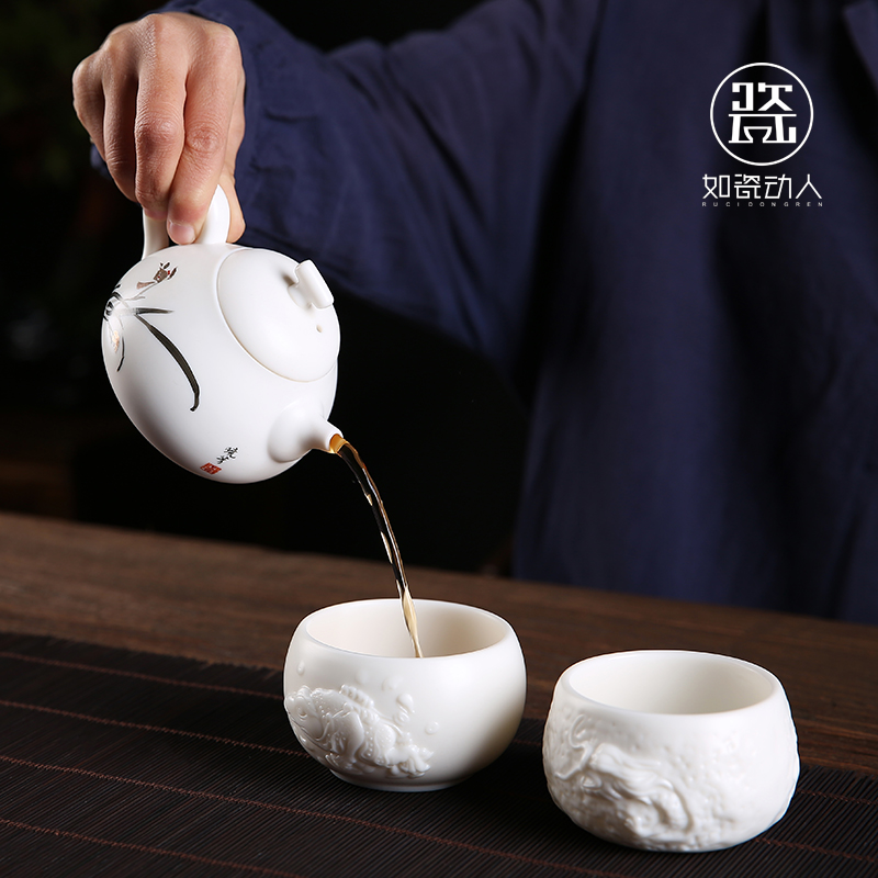 The 'elegant hall master manual single pot of suet jade porcelain teapot kung fu tea dehua white porcelain biscuit firing teapot household