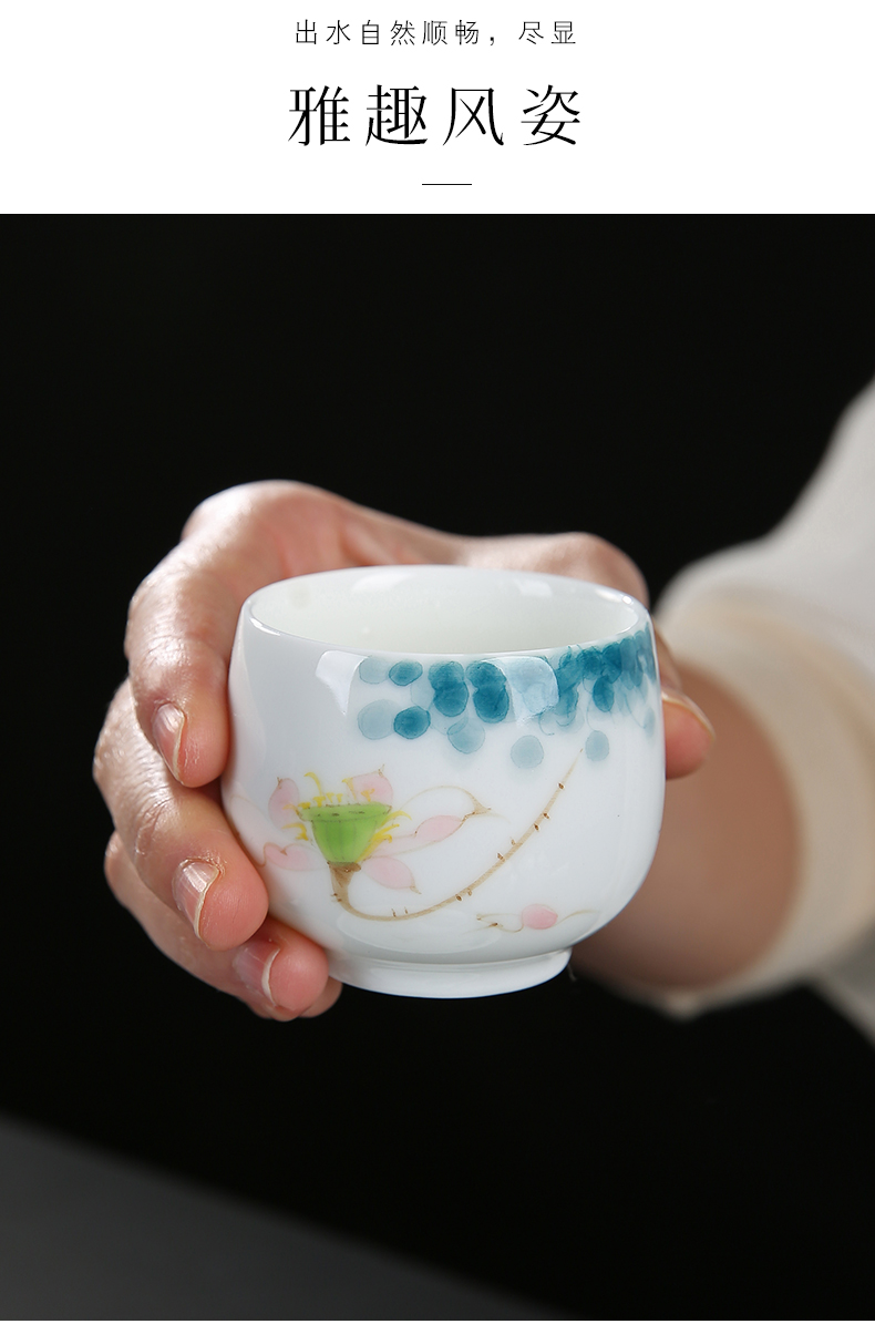 Hand - made ceramic cups master cup of dehua white porcelain kung fu tea cup single cup tea light manual personal pu - erh tea sample tea cup