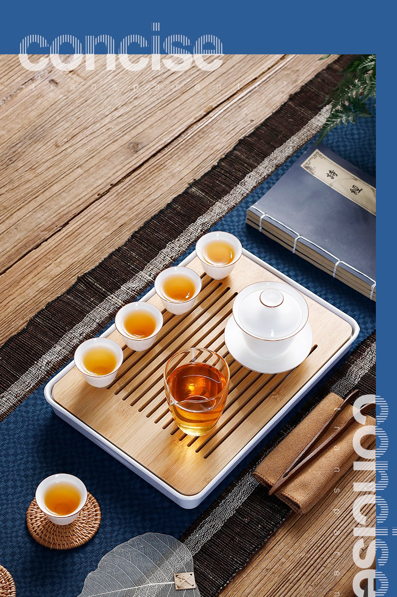 Dehua white porcelain kung fu tea set suit household contracted and I Japanese zen small tureen tea tray ceramic cup