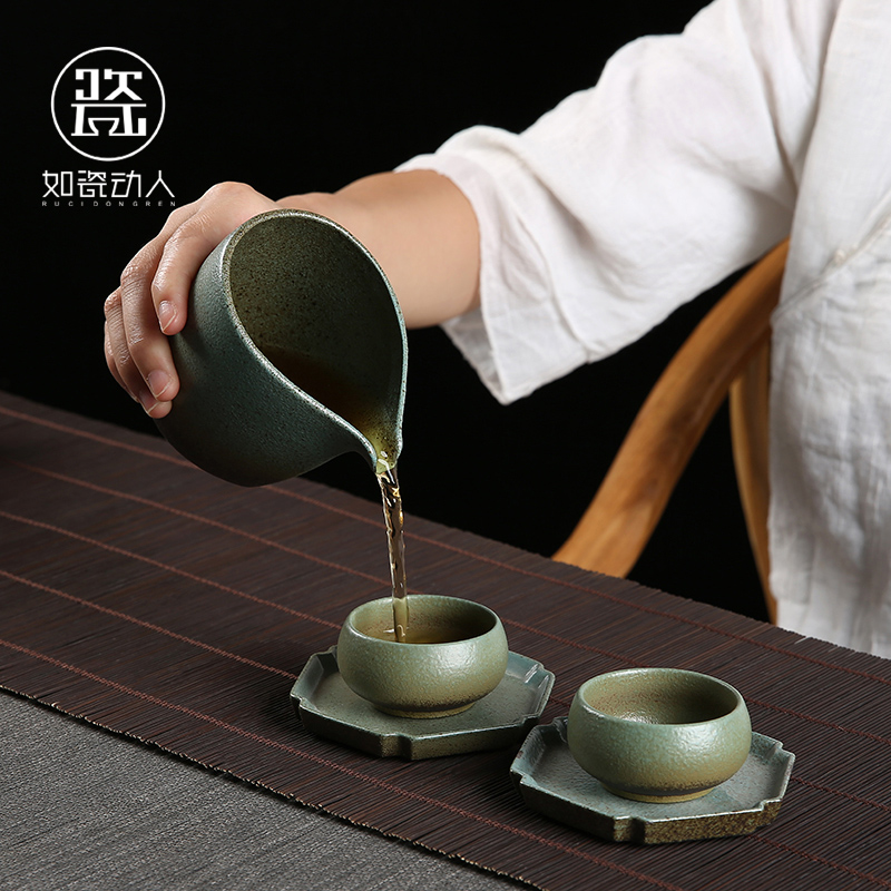 Japanese coarse pottery kung fu tea set household contracted office sitting room of a complete set of ceramic tea cups restoring ancient ways suit the teapot