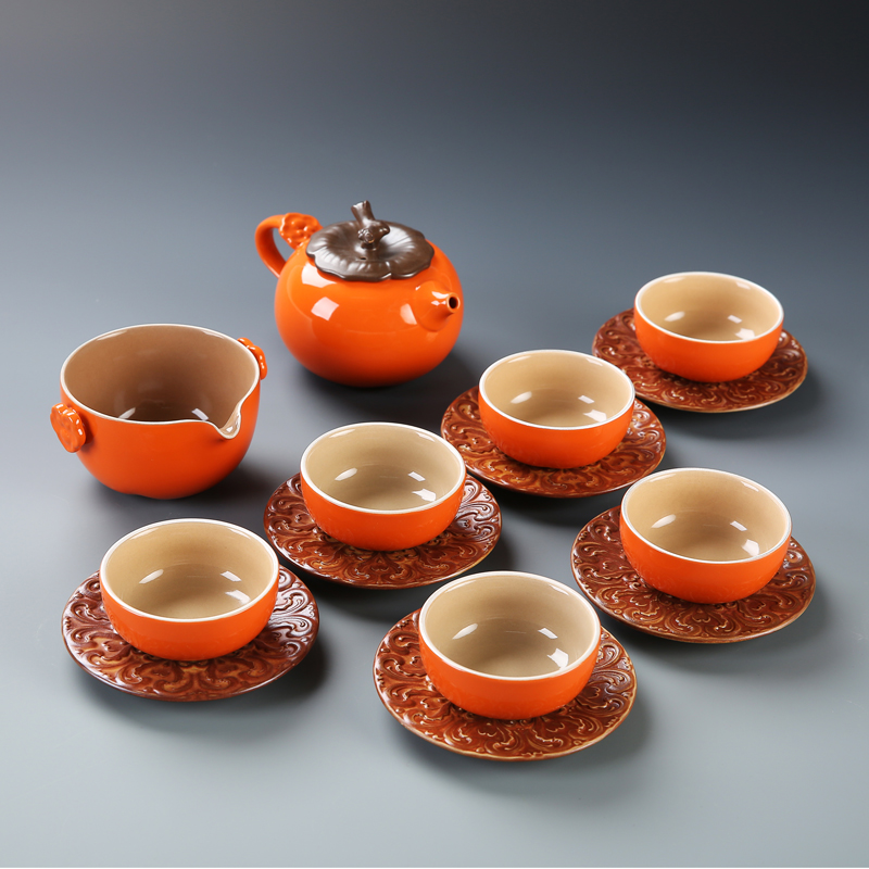 Kung fu tea set household contracted creative gift set tea sets all the best ceramic persimmon teapot teacup