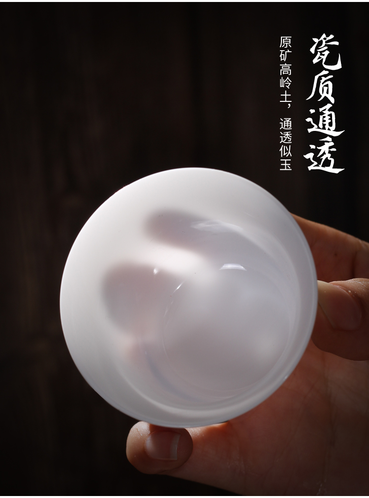 Hand - made teacup thin body white porcelain ceramic masters cup sample tea cup blue and white porcelain tea light household kung fu tea set