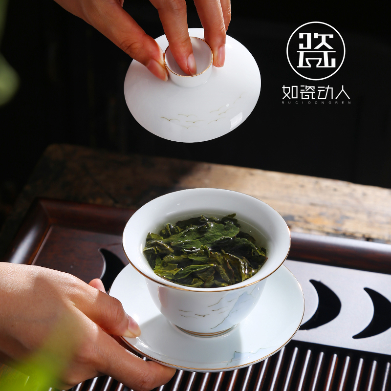 Hand - made white porcelain tea tureen home worship ceramic cups large. Three of the bowl tureen blue - and - white kung fu tea cups