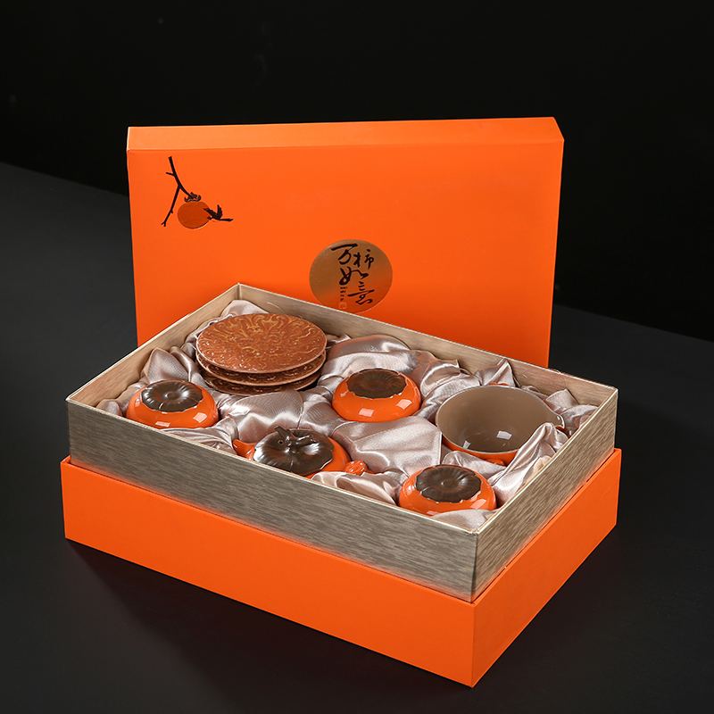 Kung fu tea set household contracted creative gift set tea sets all the best ceramic persimmon teapot teacup