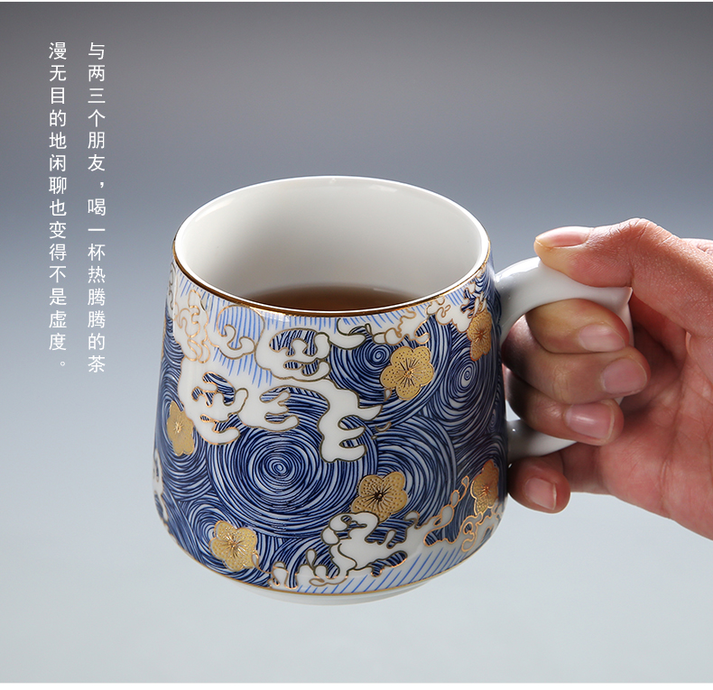 Office cup manual pastel colored enamel mugs high - capacity ceramic cup household contracted with cover filter cups