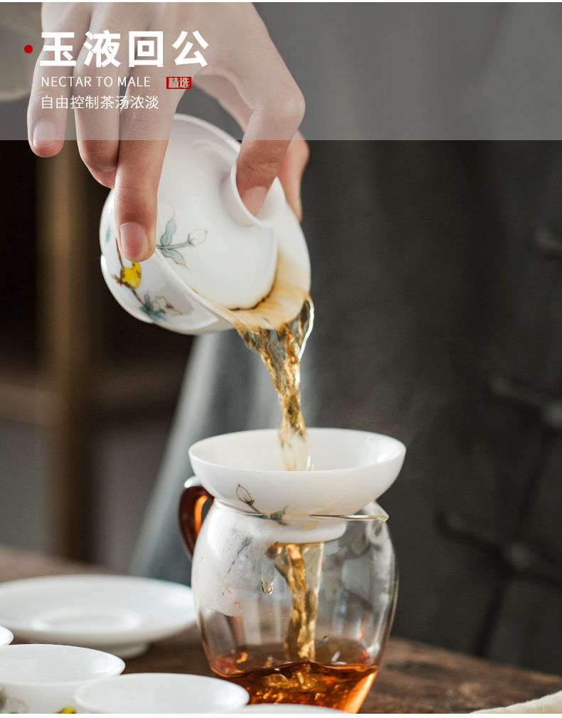To the as porcelain and white porcelain kung fu tea set suit household contracted dehua suet jade porcelain tea cups tureen