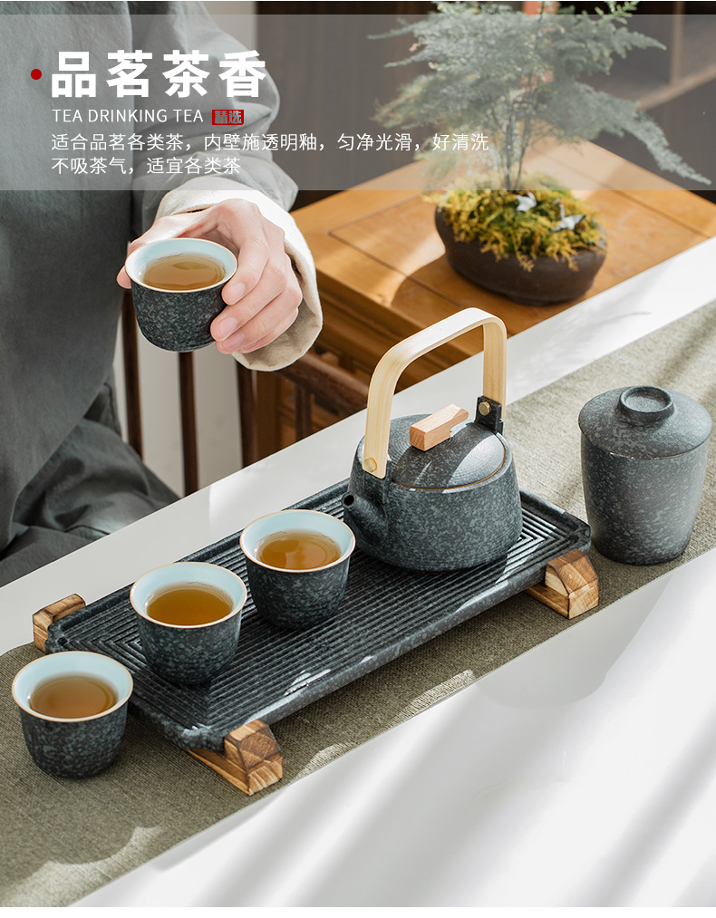 To the as porcelain and moving Japanese kung fu tea set suit household contracted coarse pottery plate girder pot a pot of four cups of dry mercifully customization