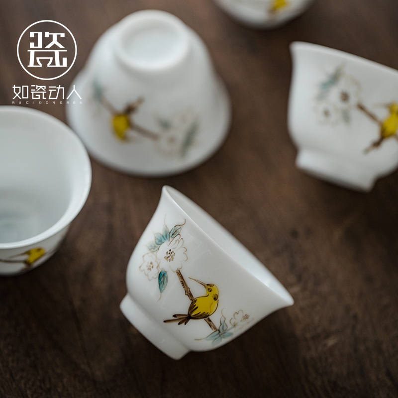 To the as porcelain and moving hand - made teacup household sample tea cup suet jade porcelain kung fu tea tea set, dehua white porcelain tea cups