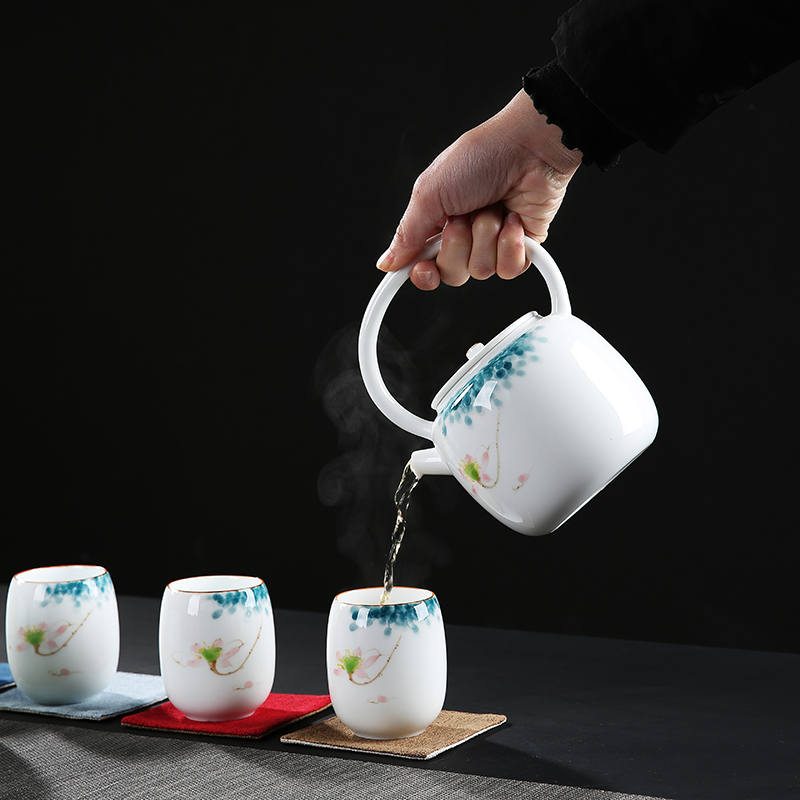 Hand made white porcelain tea set ceramic teapot large girder of blue and white porcelain pot of belt filter household cool tea set the kettle