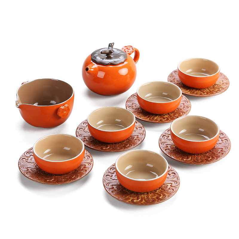 Kung fu tea set household contracted creative gift set tea sets all the best ceramic persimmon teapot teacup