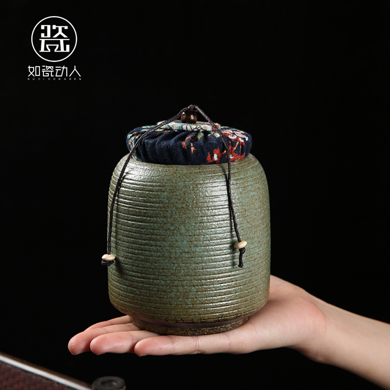 Coarse pottery sealing ceramic large tea caddy fixings box travel warehouse storage tank pu 'er tea pot up with retro POTS