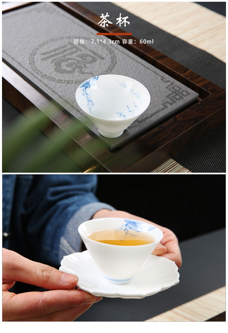 Dehua hand - made kung fu tea sets tea cup simple household ceramic white porcelain lid bowl of a complete set of tea sets