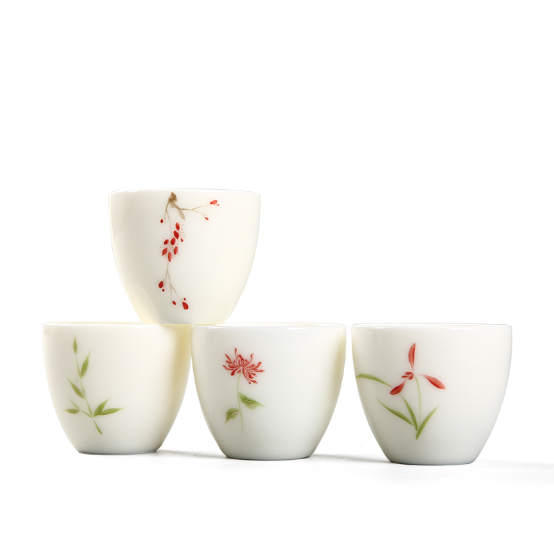 Dehua white porcelain hand - made ceramic cups masters cup kung fu tea tea cup, suet white jade individual sample tea cup