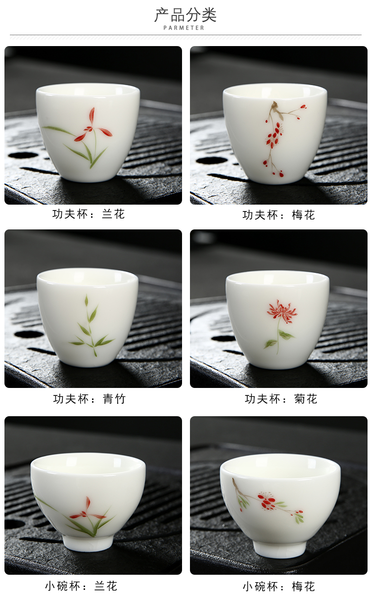 Dehua white porcelain hand - made ceramic cups masters cup kung fu tea tea cup, suet white jade individual sample tea cup