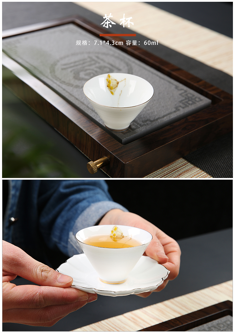 Dehua hand - made kung fu tea sets tea cup simple household ceramic white porcelain lid bowl of a complete set of tea sets