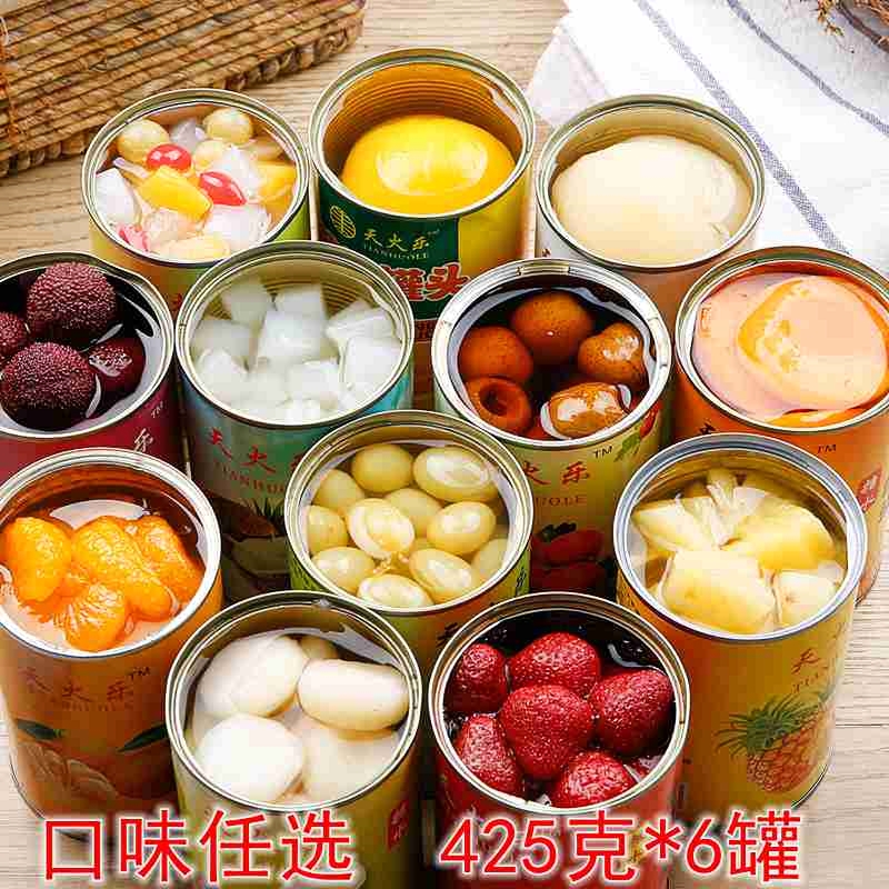 6 cans of canned fruit mixed, 425 grams per can, canned yellow peach, assorted pineapples, oranges, strawberries, pears, apricots, etc.