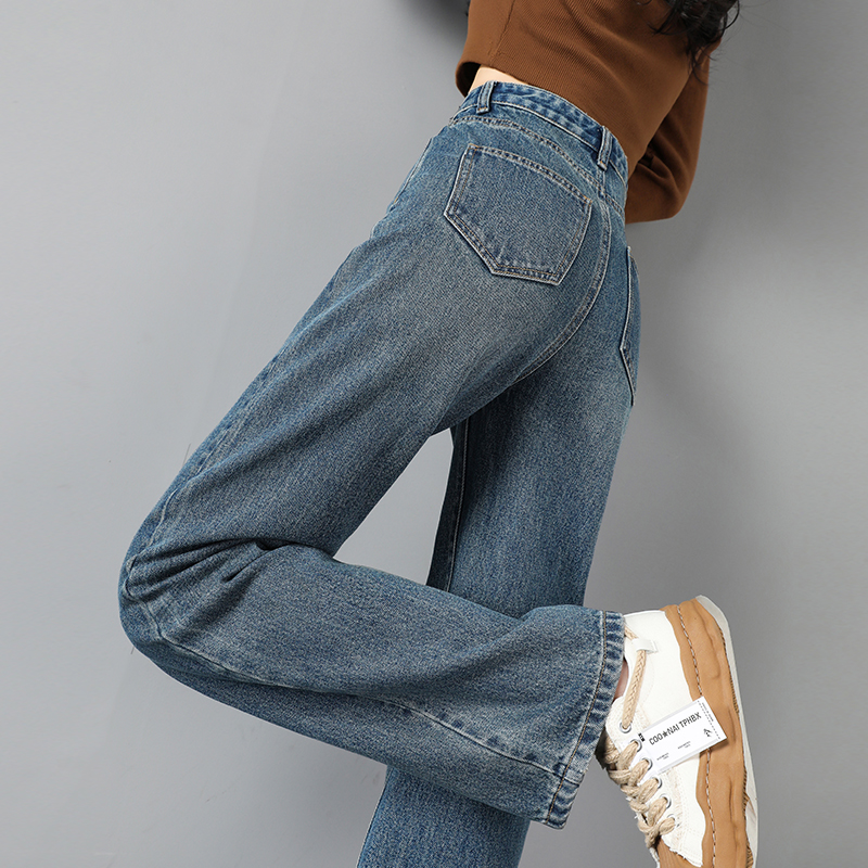 Narrow version of wide-legged jeans Women 2023 new autumn style retro high waist display slim slim sub loose straight drum pants-Taobao