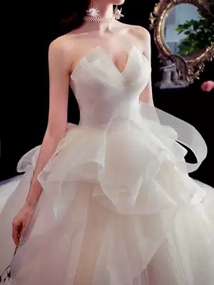 Chest starry sky main wedding dress 2021 new bridal mortal dream Super fairy temperament small man tailing simple summer