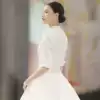 French satin light wedding dress 2021 new bridal tail forest department super fairy dream long-sleeved temperament high-end thin woman