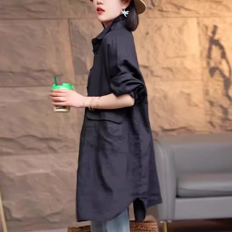 Plus-Size Vintage Artistic Style Women's Trench Coat 2026 Spring and Autumn Loose Hong Kong Style Casual Slimming Sun-Protection Trench Coat Jacket