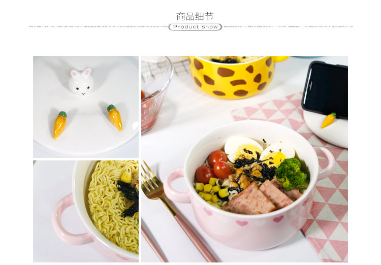 Korean lovely home nice dormitory eat instant noodles bowl chopsticks sets with cover to use ceramic bowl bag in the mail