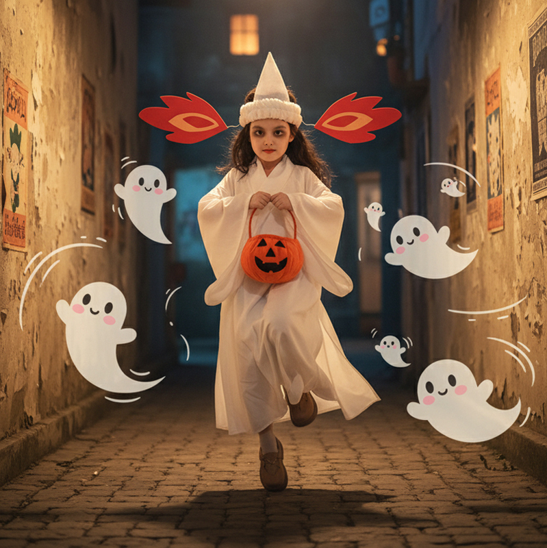 Halloween Children's Costume Cosplay Yuan Xiangqin Cute Ghost Parent-Child Spooky Ghost Boy and Girl Funny Scary Dress-Up