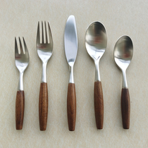 Kobble woodens series wooden handle Western tableware 304 stainless steel knife fork and spoon dessert steak tableware set