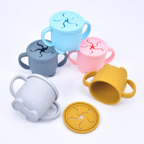 Manufacturer spot silicone gel snack cup Learn Drinking Cup Childrens milk Cup Silicone Double Ear Drinking Cup Personality Penguin Cup