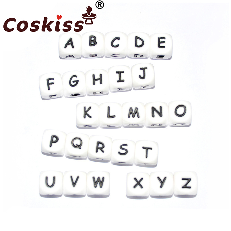 Silicone English alphabet beads Paffin chain DIY alphabet beads 12MM silicone alphabet bracelet necklace accessories