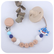 New Creative DIY Baby Name Pacifier Chain Cartoon Silicone Shark Toy Tooth Rubber Bead Grinders Anti-Fall Chain