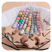 New Beech Wood Pentagram Pacifier Clip Baby DIY Creative Pacifier Chain Cartoon Beech Wood Bead Toy Tooth Gum
