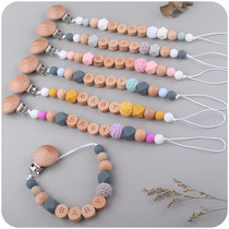 New baby supplies beech wood clips Anti-drop chain appeasing baby silicone bead DIY first name pacifier anti-drop chain