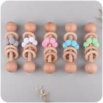 New Beech Wood Children Toy Tooth Gum Infant Exercise Baby Grip Wool line ball rocking bell Interactive Puzzle Grinding