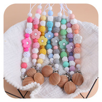 New Baby Beech Wood Pacifier Clip Baby Creative Appeasement Silicone Bead Rose Tooth Gum Pacifier Chain Anti Fall Chain